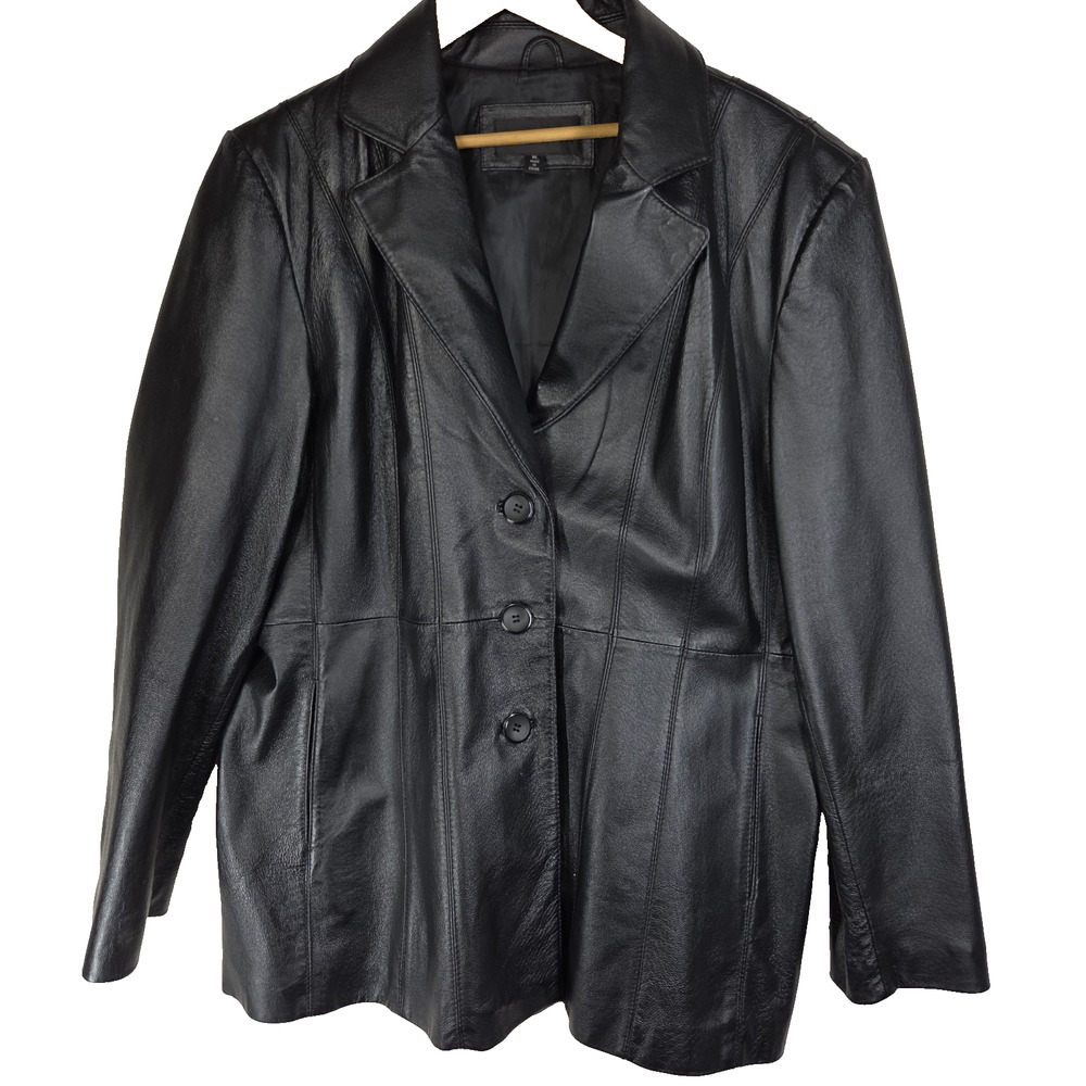 Vtg Colebrook Leather Jacket XL Black Button Designer Soft Party Business